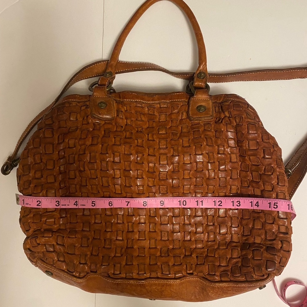 Longellitti Italian Brown Woven Leather Handbag Large - Picture 7 of 8